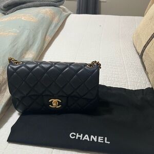 NWT! 22B CHANEL
Blue Mini Square Pearl
Crush Gold Ball Flap Bag GHW Receipt